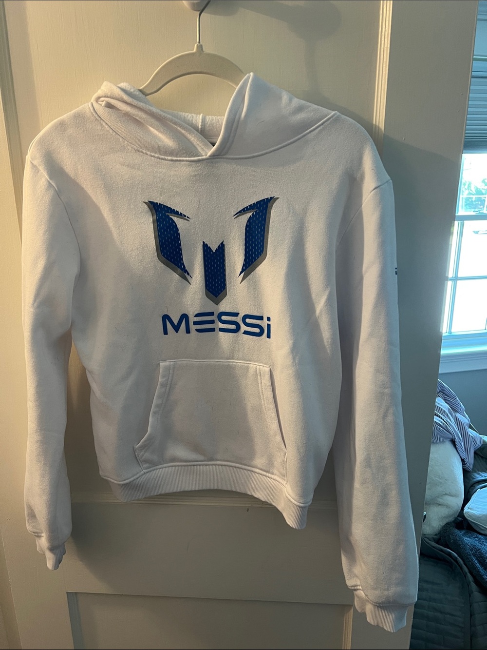 Messi Kids' White Hoodie with Blue Logo